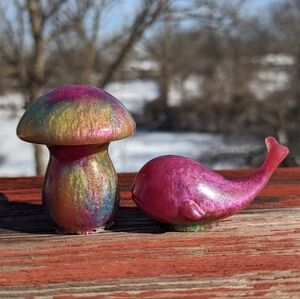 Mushroom and Whale Epoxy Resin Figurines Cute Set Pink Handmade